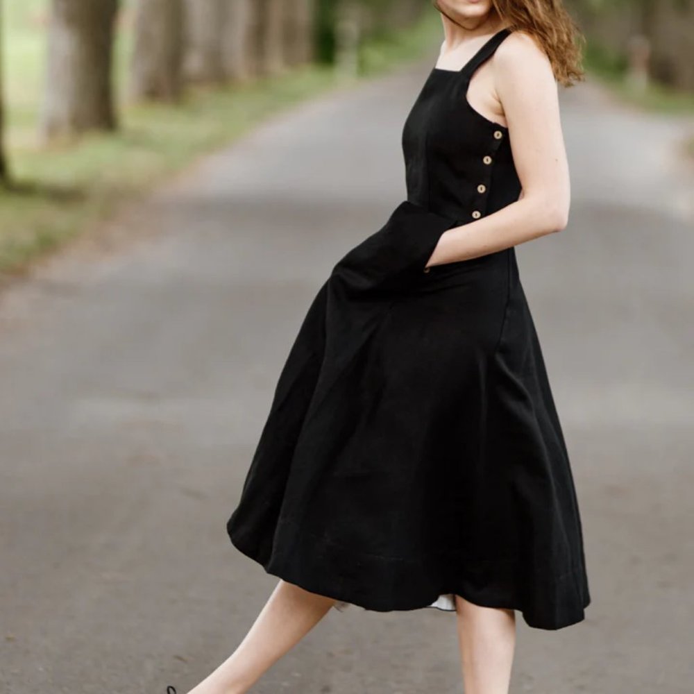 Son de Flor Black Linen Pinafore Dress XXL - Picture 2 of 2